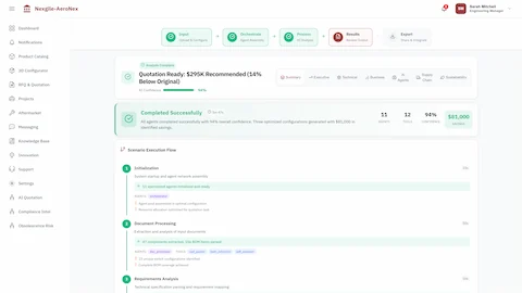 Results Dashboard - Comprehensive quotation with itemized cost breakdowns and alternatives