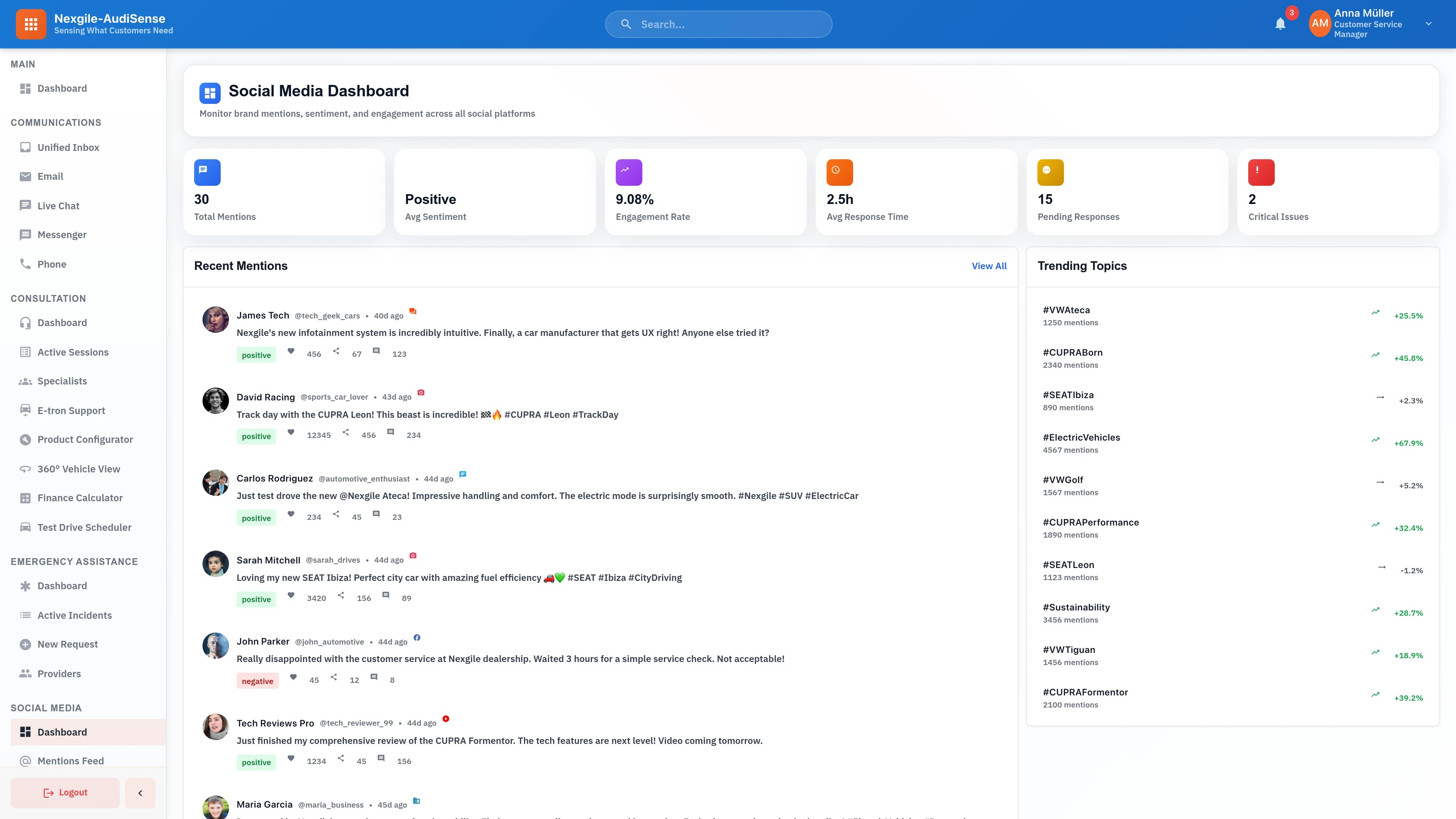 Social Media Dashboard - Main portal view