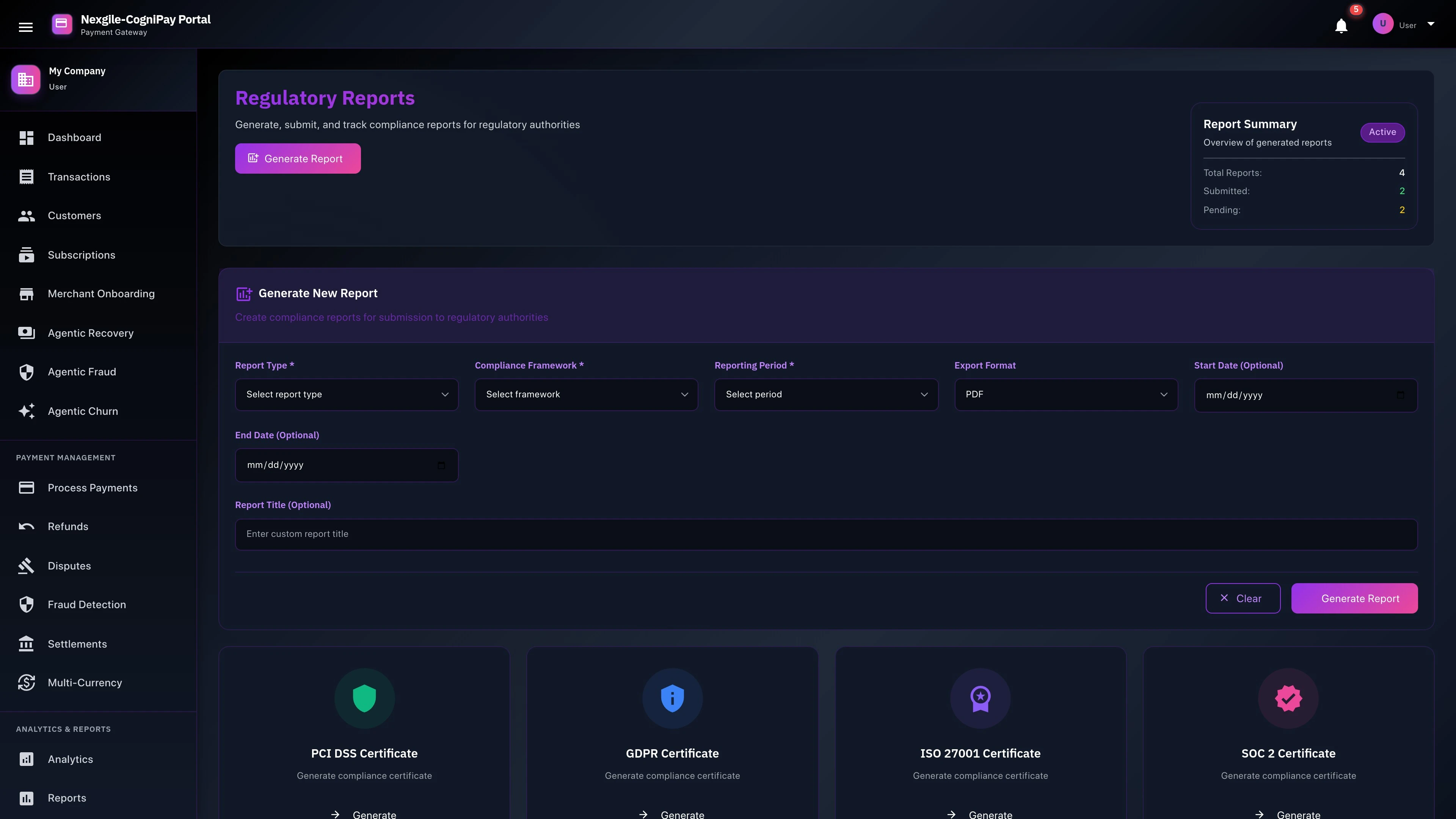 Compliance Reports Dashboard