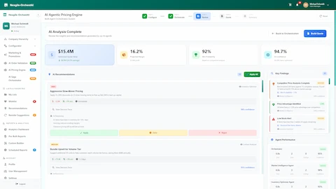 AI-Optimized Quote Analysis - Optimized quote value with margin projection, win probability, AI confidence score, and actionable recommendations with key findings