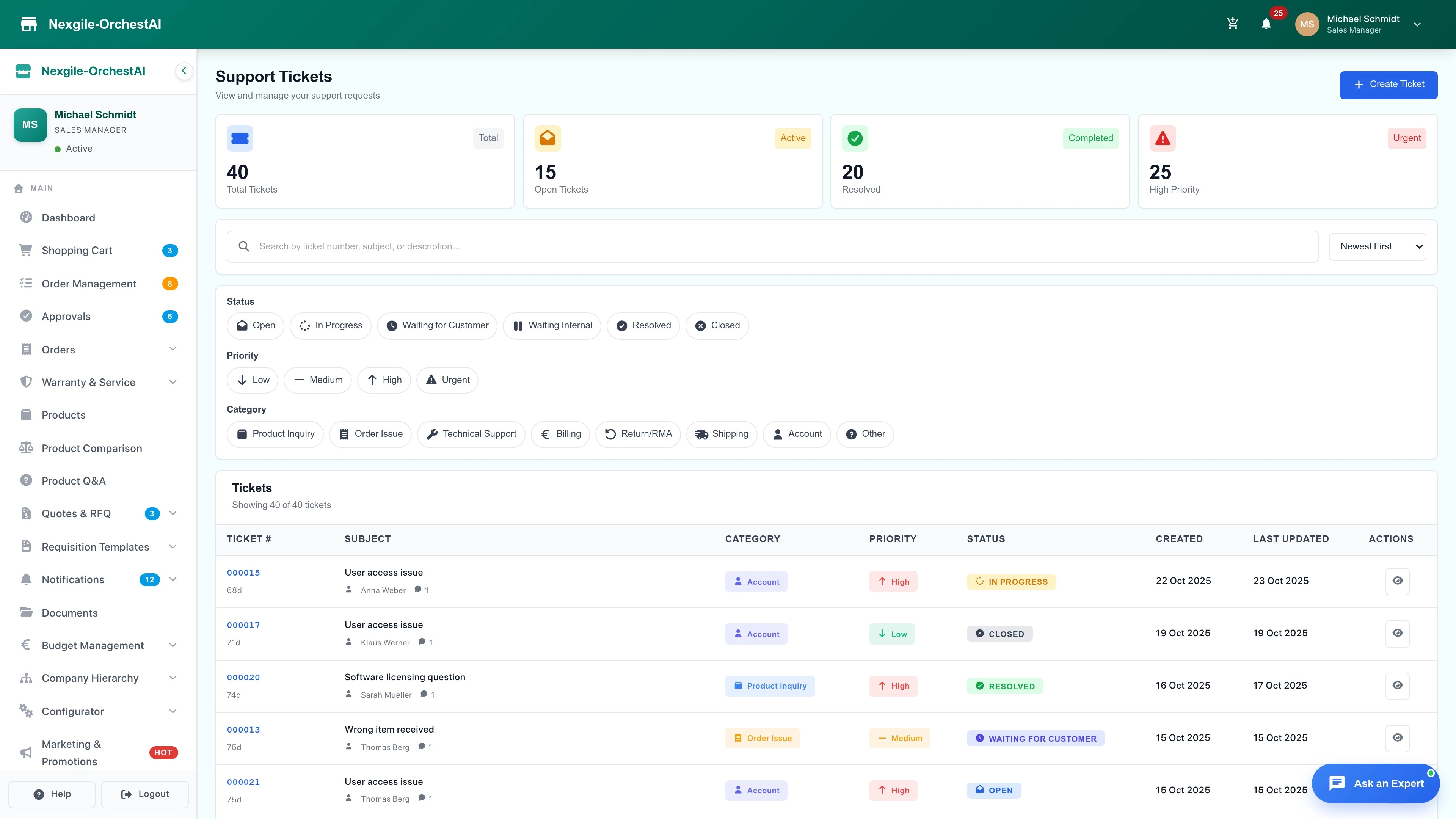 Support Tickets Management Interface