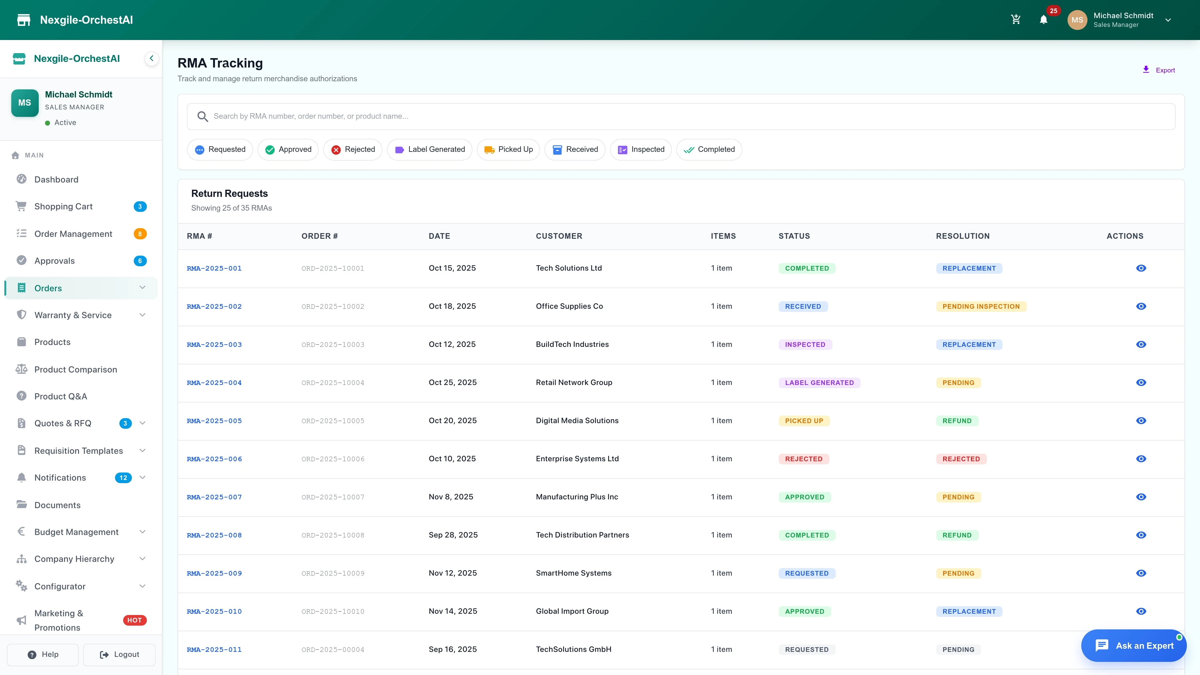 Orders Returns Tracking Interface
