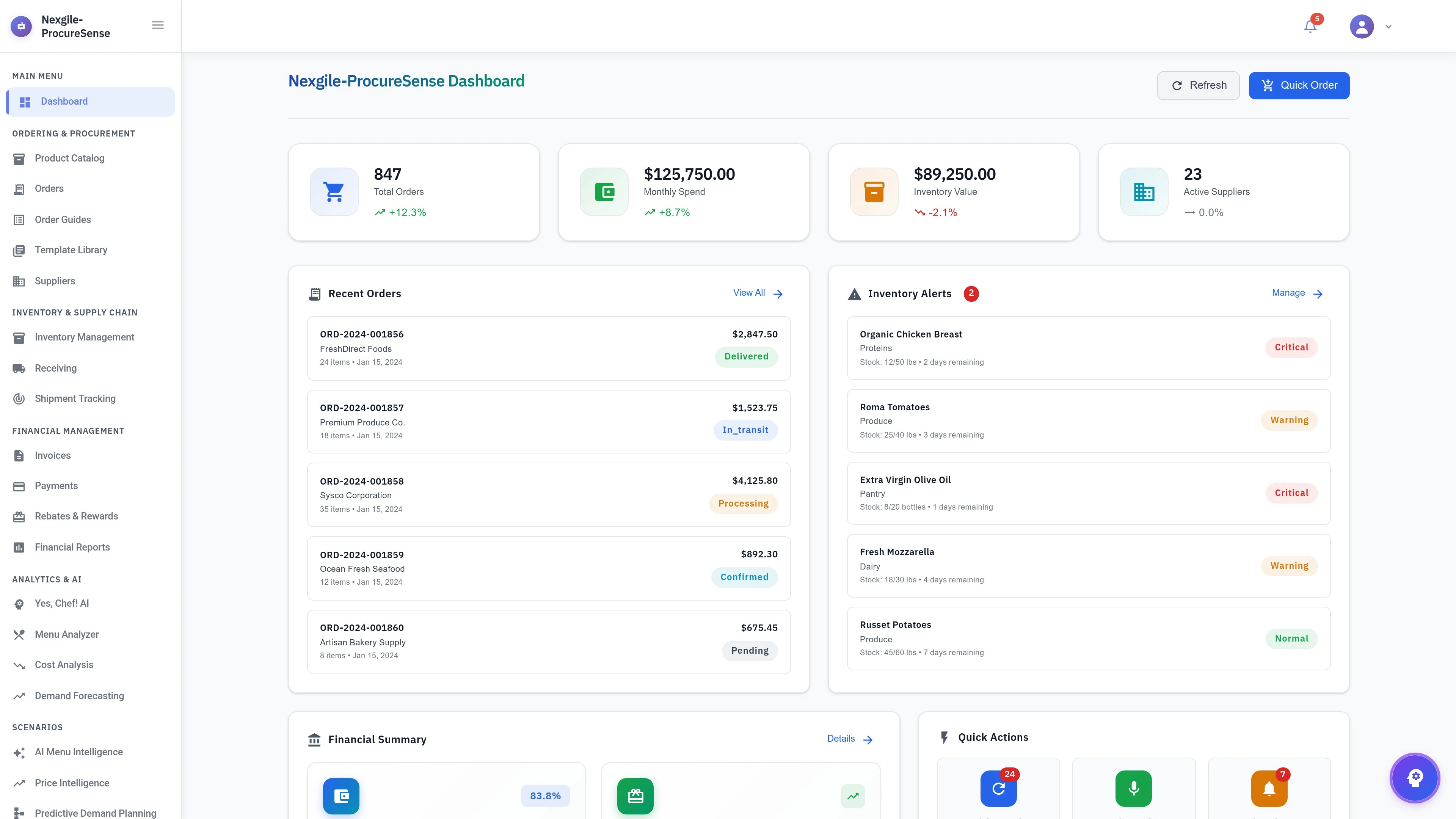 Dashboard View - Nexgile-ProcureSense Nexus Platform